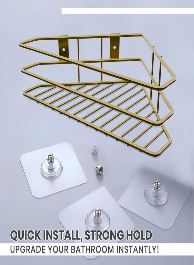 IBELL Bathroom Corner Shelf | Adhesive Bathroom Organizer Stand | Multipurpose Shampoo Holder for Bathroom | No Drill Installation | Gold Finish - Image 2